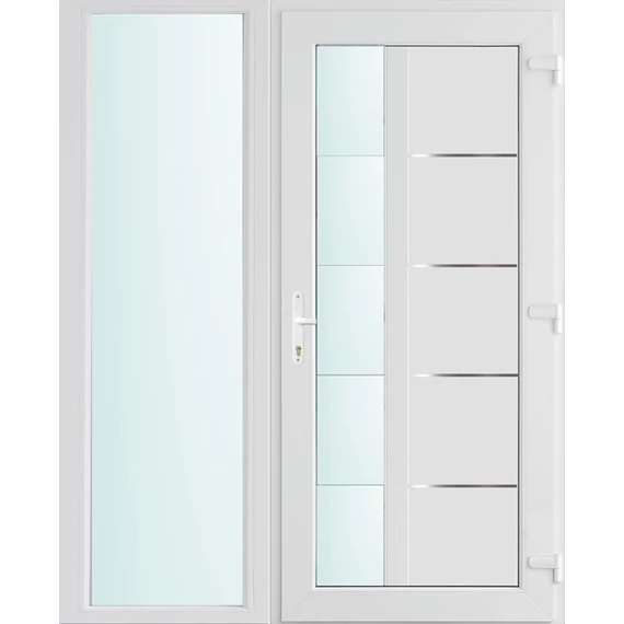 Műanyag bejárati ajtó 150x210 jobbos Indiana 1 üveges 2 rétegű üveggel és hőszigetelt panellel 5 kamrás fehér