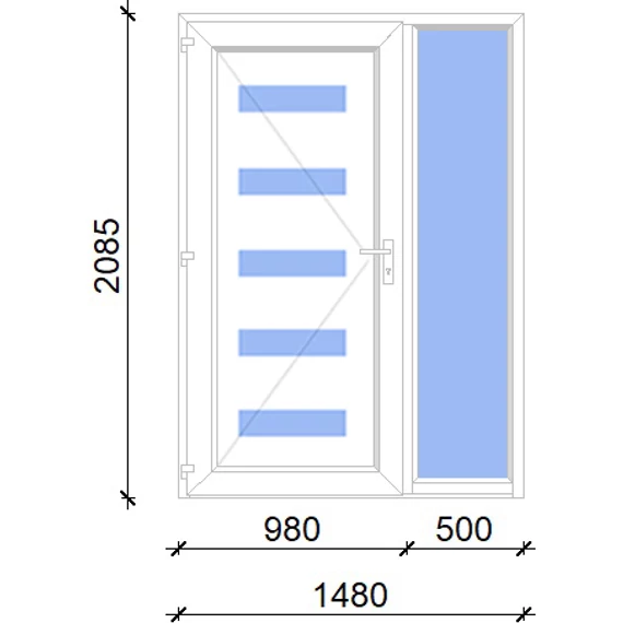 Műanyag bejárati ajtó 150x210 balos Jacksonville 5 üveges 2 rétegű üveggel, 5 kamrás fehér