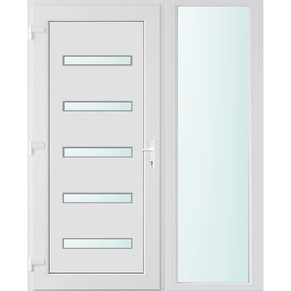 Műanyag bejárati ajtó 150x210 balos Jacksonville 5 üveges 2 rétegű üveggel és hőszigetelt panellel 5 kamrás fehér