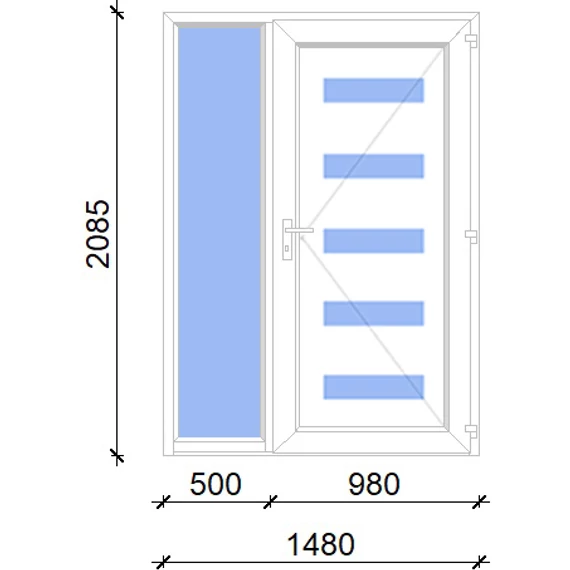 Műanyag bejárati ajtó 150x210 jobbos Jacksonville 5 üveges 2 rétegű üveggel, 5 kamrás fehér