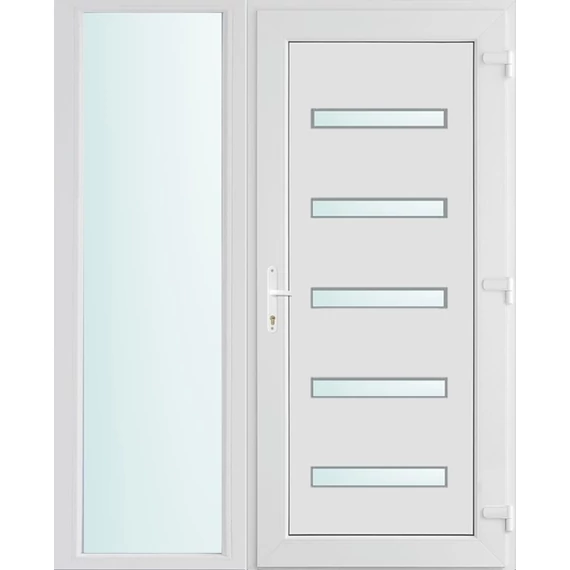 Műanyag bejárati ajtó 150x210 jobbos Jacksonville 5 üveges 2 rétegű üveggel és hőszigetelt panellel 5 kamrás fehér