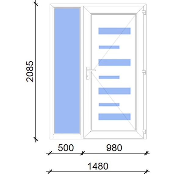 Műanyag bejárati ajtó 150x210 jobbos Alberta 7 üveges 3 rétegű üveggel extra vastag hőszigetelt panellal oldalvilágítóval 5 kamrás fehér