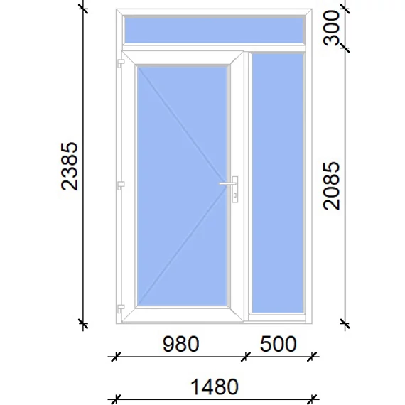 Műanyag bejárati ajtó 150x240 balos Baltimore üveges 2 rétegű üveggel, 5 kamrás fehér