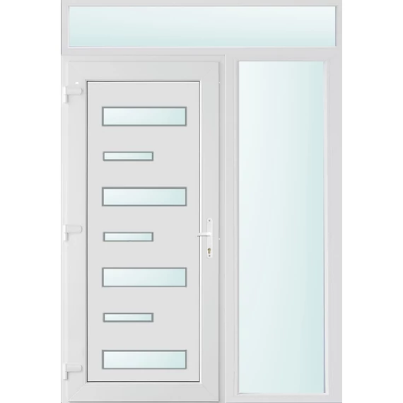 Műanyag bejárati ajtó 150x240 balos Georgia 7 üveges 2 rétegű üveggel és hőszigetelt panellel 5 kamrás fehér