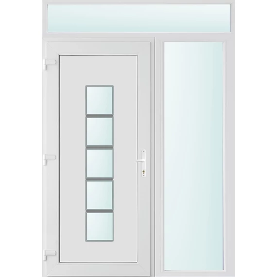 Műanyag bejárati ajtó 150x240 balos Maryland 1 üveges 2 rétegű üveggel és hőszigetelt panellel 5 kamrás fehér