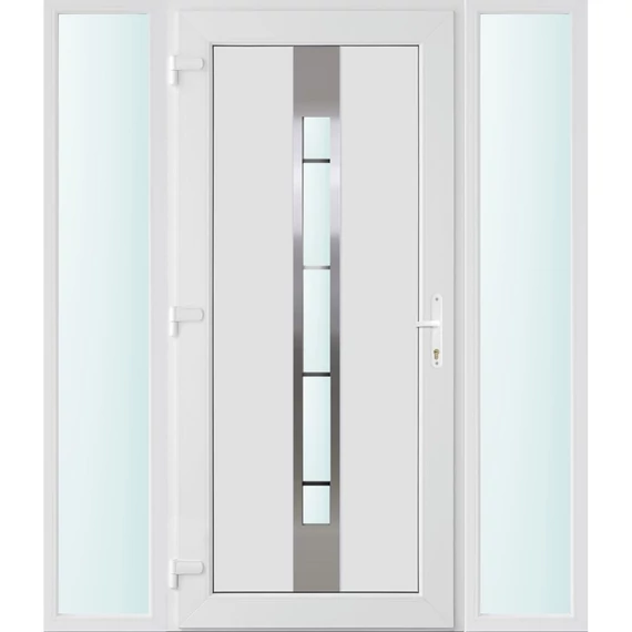 Műanyag bejárati ajtó 160x210 balos Manhattan 1 üveges 3 rétegű üveggel és hőszigetelt panellel 5 kamrás fehér
