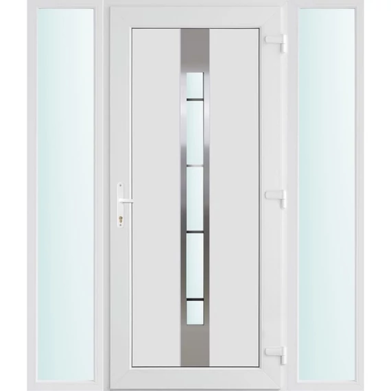 Műanyag bejárati ajtó 160x210 jobbos Manhattan 1 üveges 3 rétegű üveggel és hőszigetelt panellel 5 kamrás fehér