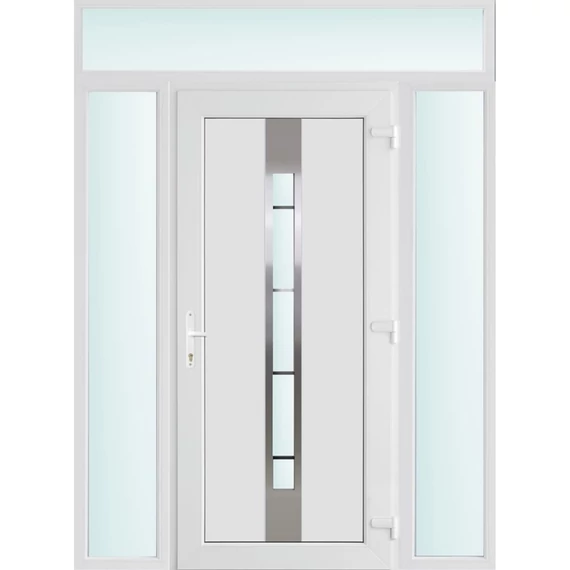 Műanyag bejárati ajtó 160x240 jobbos Manhattan 1 üveges 3 rétegű üveggel és hőszigetelt panellel 5 kamrás fehér