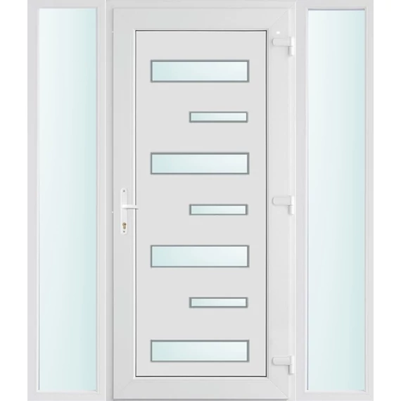 Műanyag bejárati ajtó 160x210 jobbos Georgia 7 üveges 3 rétegű üveggel extra vastag hőszigetelt panellal oldalvilágítóval 5 kamrás fehér