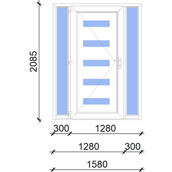 Műanyag bejárati ajtó 160x210 balos Jacksonville 5 üveges 2 rétegű üveggel, 5 kamrás fehér
