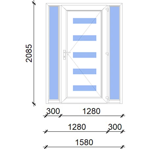 Műanyag bejárati ajtó 160x210 jobbos Jacksonville 5 üveges 2 rétegű üveggel, 5 kamrás fehér