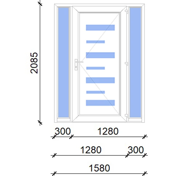 Műanyag bejárati ajtó 160x210 jobbos Alberta 7 üveges 3 rétegű üveggel extra vastag hőszigetelt panellal oldalvilágítóval 5 kamrás fehér
