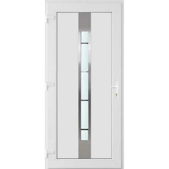Műanyag bejárati ajtó 100x210 balos Manhattan 1 üveges 3 rétegű üveggel és hőszigetelt panellel 5 kamrás fehér