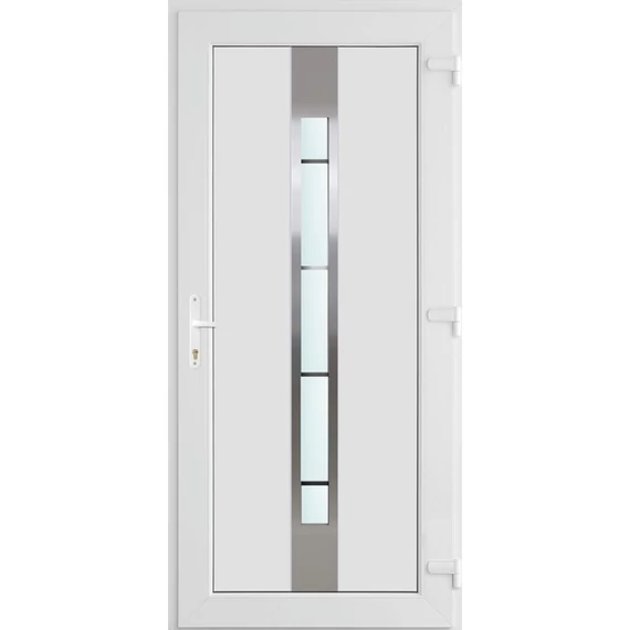 Műanyag bejárati ajtó 100x210 jobbos Manhattan 1 üveges 3 rétegű üveggel és hőszigetelt panellel 5 kamrás fehér