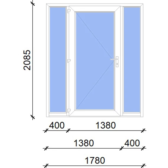 Műanyag bejárati ajtó 180x210 balos Baltimore üveges 2 rétegű üveggel, 5 kamrás fehér