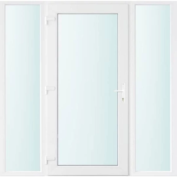 Műanyag bejárati ajtó 180x210 balos Baltimore üveges 2 rétegű üveggel és hőszigetelt panellel 5 kamrás fehér