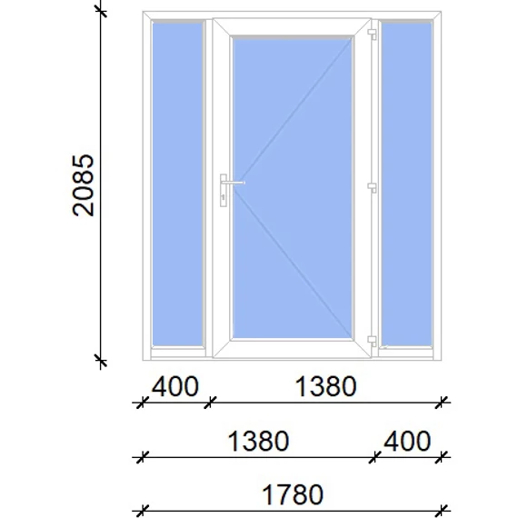 Műanyag bejárati ajtó 180x210 jobbos Baltimore üveges 2 rétegű üveggel, 5 kamrás fehér