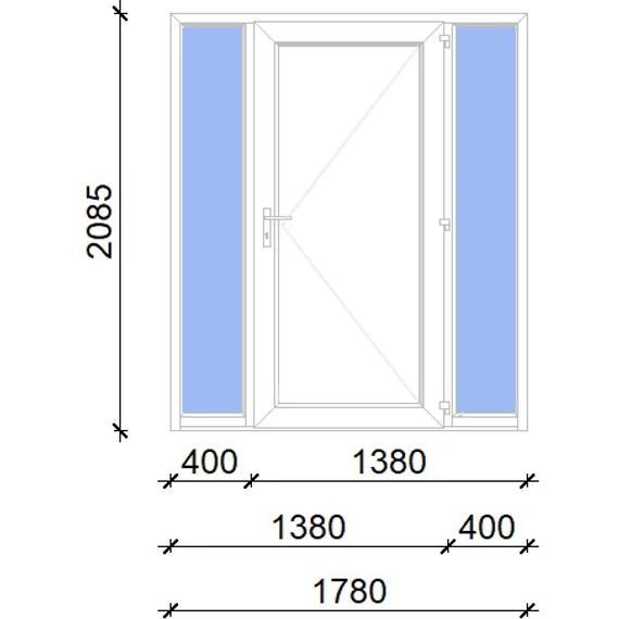 Műanyag bejárati ajtó 180x210 jobbos Delaware tömör 2 rétegű üveggel, 5 kamrás fehér