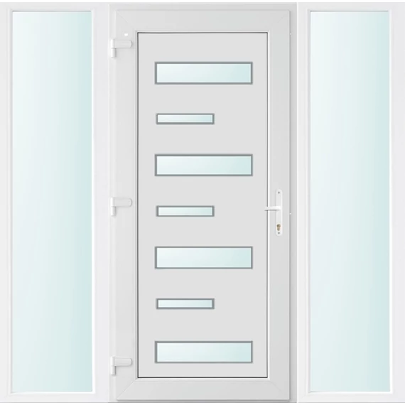 Műanyag bejárati ajtó 180x210 balos Georgia 7 üveges 3 rétegű üveggel extra vastag hőszigetelt panellal oldalvilágítóval 5 kamrás fehér
