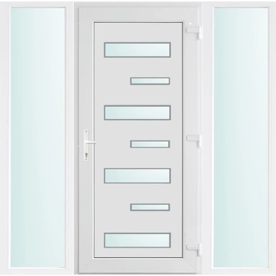 Műanyag bejárati ajtó 180x210 jobbos Georgia 7 üveges 2 rétegű üveggel és hőszigetelt panellel 5 kamrás fehér