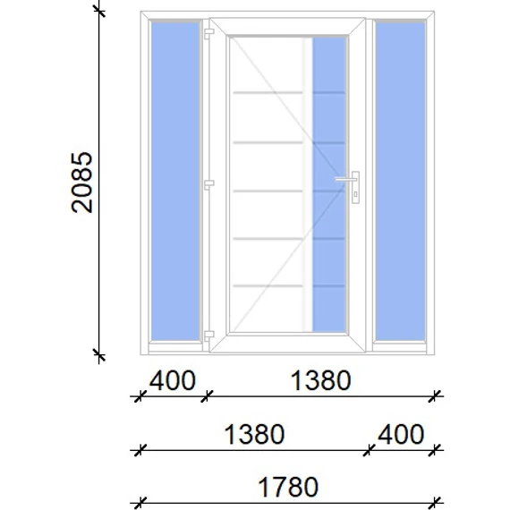 Műanyag bejárati ajtó 180x210 balos Indiana 1 üveges 2 rétegű üveggel, 5 kamrás fehér