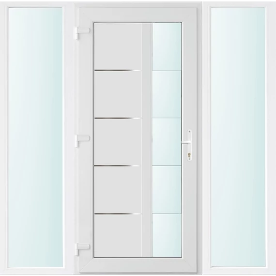 Műanyag bejárati ajtó 180x210 balos Indiana 1 üveges 2 rétegű üveggel és hőszigetelt panellel 5 kamrás fehér