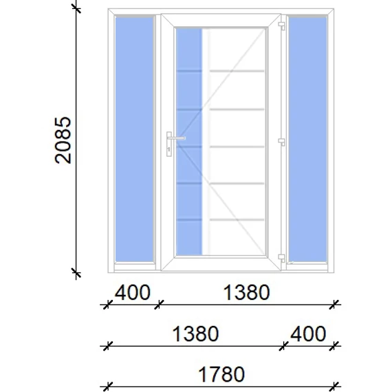 Műanyag bejárati ajtó 180x210 jobbos Indiana 1 üveges 2 rétegű üveggel, 5 kamrás fehér