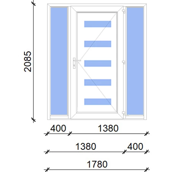 Műanyag bejárati ajtó 180x210 jobbos Jacksonville 5 üveges 2 rétegű üveggel, 5 kamrás fehér