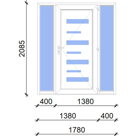 Műanyag bejárati ajtó 180x210 jobbos Alberta 7 üveges 3 rétegű üveggel extra vastag hőszigetelt panellal oldalvilágítóval 5 kamrás fehér
