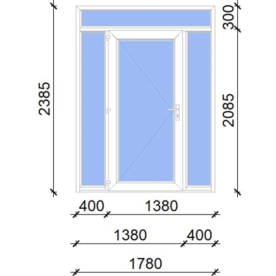 Műanyag bejárati ajtó 180x240 balos Baltimore üveges 2 rétegű üveggel, 5 kamrás fehér