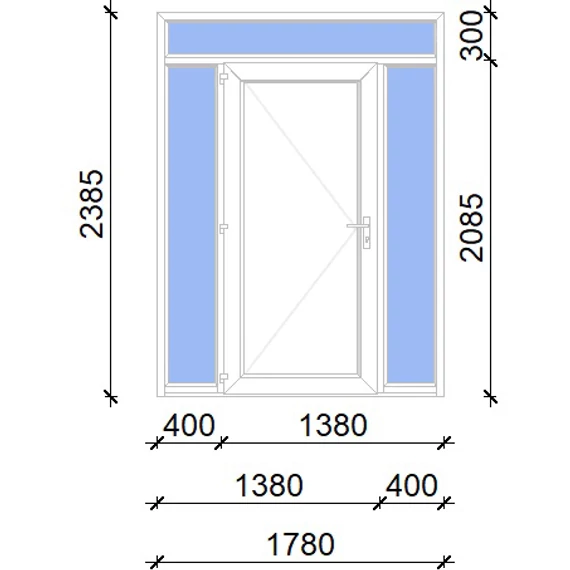 Műanyag bejárati ajtó 180x240 balos Delaware tömör 2 rétegű üveggel és hőszigetelt panellel 5 kamrás fehér