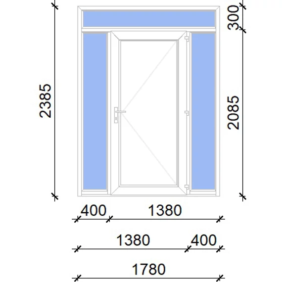 Műanyag bejárati ajtó 180x240 jobbos Delaware tömör 2 rétegű üveggel, 5 kamrás fehér