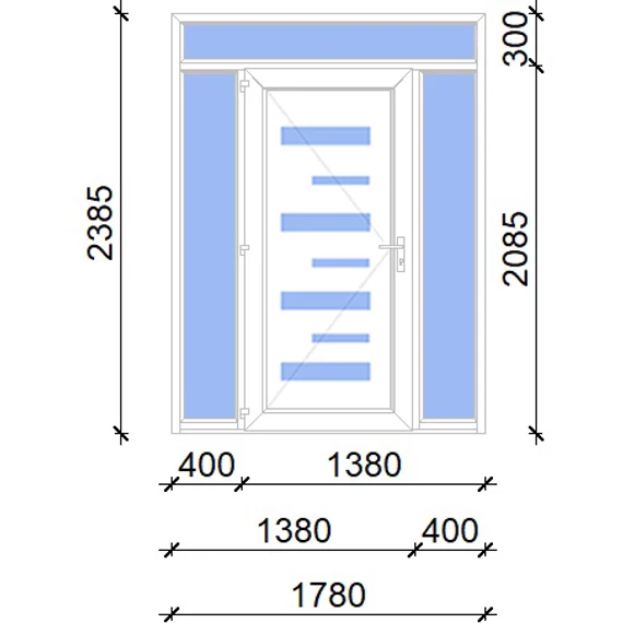 Műanyag bejárati ajtó 180x240 balos Georgia 7 üveges 2 rétegű üveggel, 5 kamrás fehér