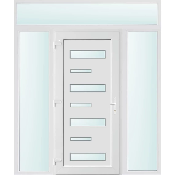 Műanyag bejárati ajtó 200x240 balos Georgia 7 üveges 3 rétegű üveggel extra vastag hőszigetelt panellal felül+oldalvilágítóval 5 kamrás fehér