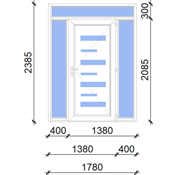 Műanyag bejárati ajtó 180x240 jobbos Georgia 7 üveges 2 rétegű üveggel, 5 kamrás fehér
