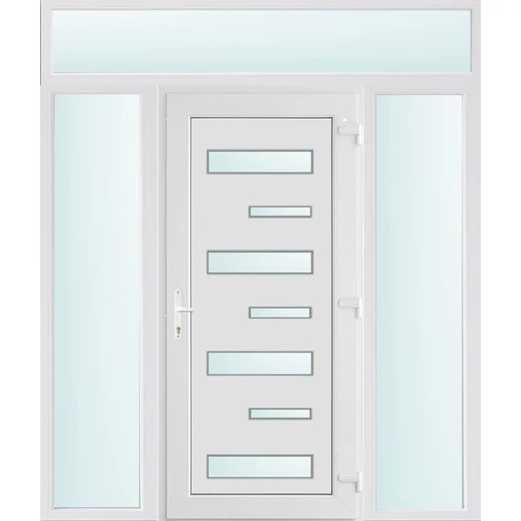 Műanyag bejárati ajtó 180x240 jobbos Georgia 7 üveges 3 rétegű üveggel extra vastag hőszigetelt panellal felül+oldalvilágítóval 5 kamrás fehér