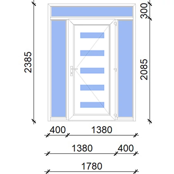 Műanyag bejárati ajtó 180x240 jobbos Jacksonville 5 üveges 2 rétegű üveggel, 5 kamrás fehér