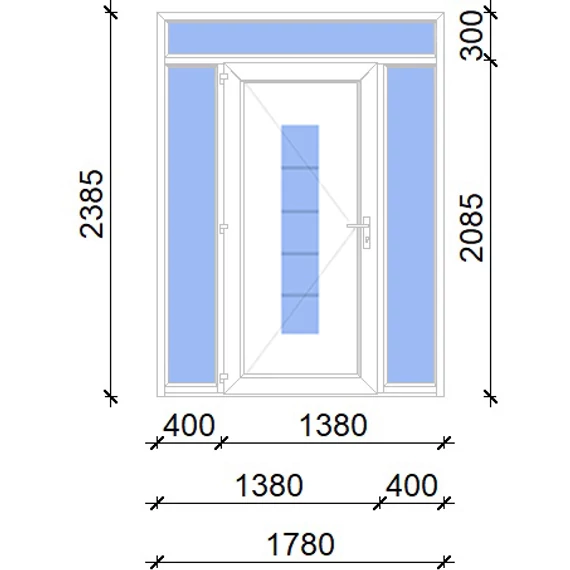 Műanyag bejárati ajtó 180x240 balos Maryland 1 üveges 2 rétegű üveggel, 5 kamrás fehér
