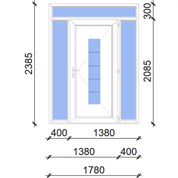 Műanyag bejárati ajtó 180x240 jobbos Maryland 1 üveges 2 rétegű üveggel, 5 kamrás fehér
