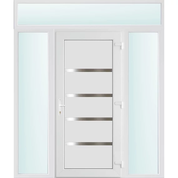 Műanyag bejárati ajtó 180x240 jobbos Norfolk tömör 2 rétegű üveggel és hőszigetelt panellel 5 kamrás fehér