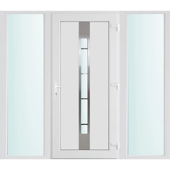 Műanyag bejárati ajtó 200x210 jobbos Manhattan 1 üveges 3 rétegű üveggel és hőszigetelt panellel 5 kamrás fehér