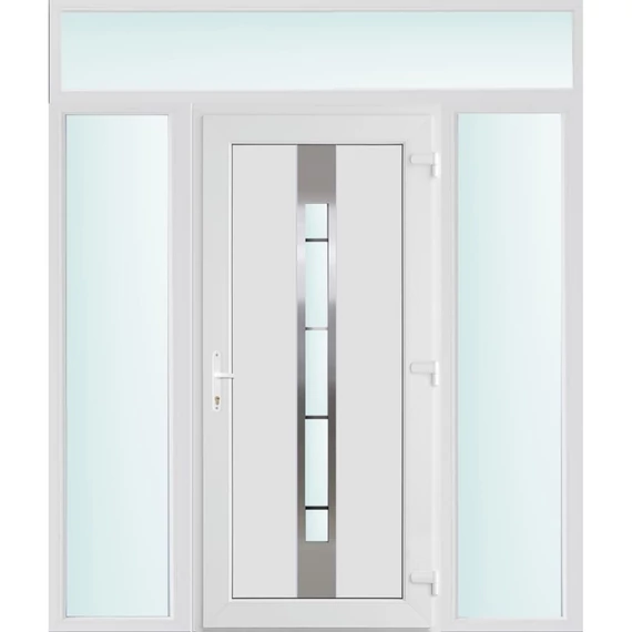 Műanyag bejárati ajtó 200x240 jobbos Manhattan 1 üveges 3 rétegű üveggel és hőszigetelt panellel 5 kamrás fehér