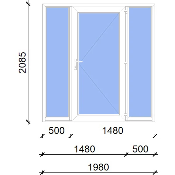 Műanyag bejárati ajtó 200x210 jobbos Baltimore üveges 2 rétegű üveggel, 5 kamrás fehér