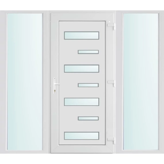Műanyag bejárati ajtó 200x210 jobbos Georgia 7 üveges 2 rétegű üveggel és hőszigetelt panellel 5 kamrás fehér
