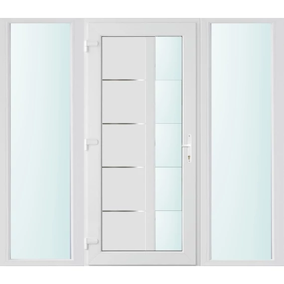 Műanyag bejárati ajtó 200x210 balos Indiana 1 üveges 2 rétegű üveggel és hőszigetelt panellel 5 kamrás fehér