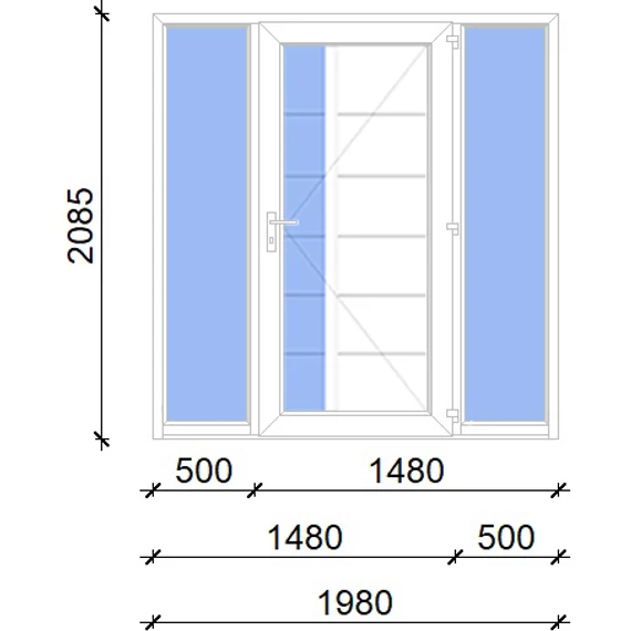 Műanyag bejárati ajtó 200x210 jobbos Indiana 1 üveges 2 rétegű üveggel, 5 kamrás fehér