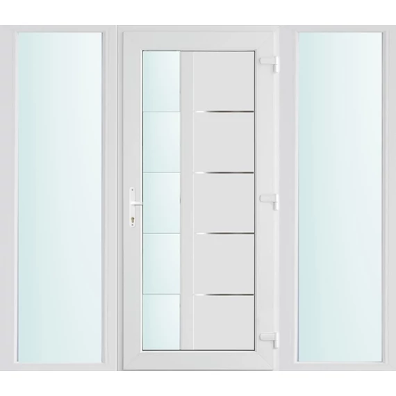 Műanyag bejárati ajtó 200x210 jobbos Indiana 1 üveges 2 rétegű üveggel és hőszigetelt panellel 5 kamrás fehér