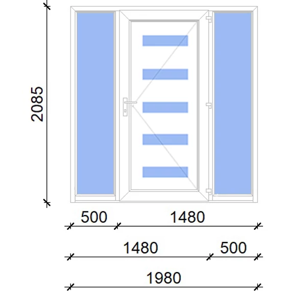 Műanyag bejárati ajtó 200x210 jobbos Jacksonville 5 üveges 2 rétegű üveggel, 5 kamrás fehér