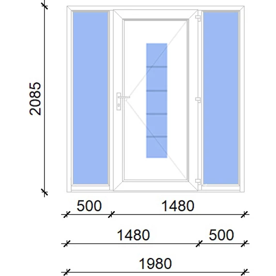 Műanyag bejárati ajtó 200x210 jobbos Maryland 1 üveges 2 rétegű üveggel, 5 kamrás fehér