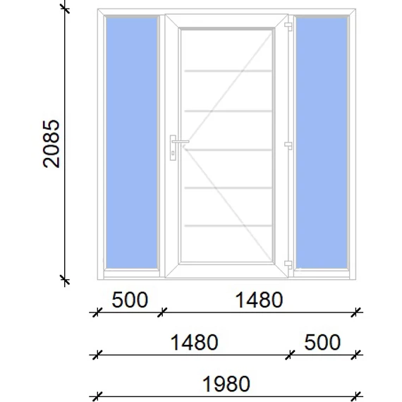 Műanyag bejárati ajtó 200x210 jobbos Norfolk tömör 2 rétegű üveggel, 5 kamrás fehér